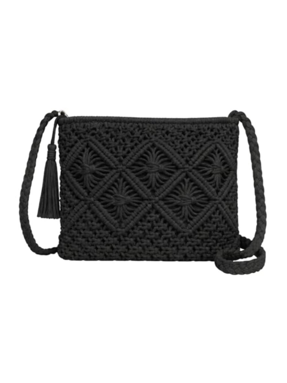Handwoven Cotton Rope Crossbody Bag with Tassel Boho Shoulder Purse